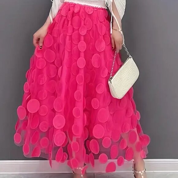 Polka Dot Applique High Waisted Midi Skirt - Picture 7 of 15